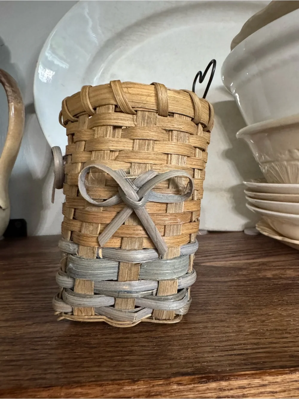 Handwoven Rustic Basket with Heart Accent